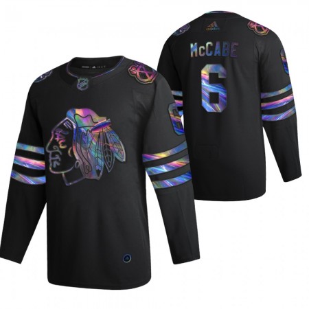 Chicago Blackhawks Jake McCabe 6 2021-22 Iriserend holografisch Zwart Authentic Shirt - Mannen